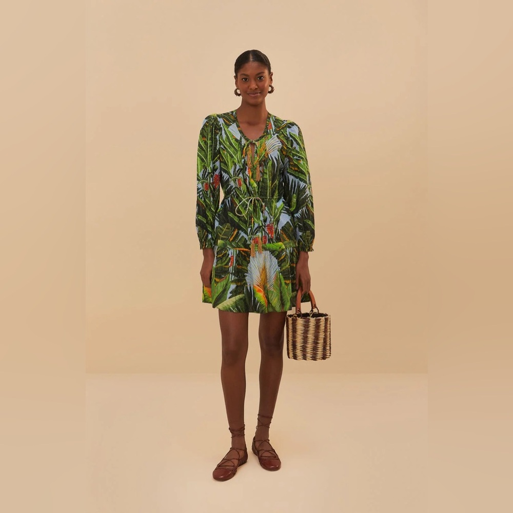 NWT Farm Rio Tropical Green Leaf Print Dress